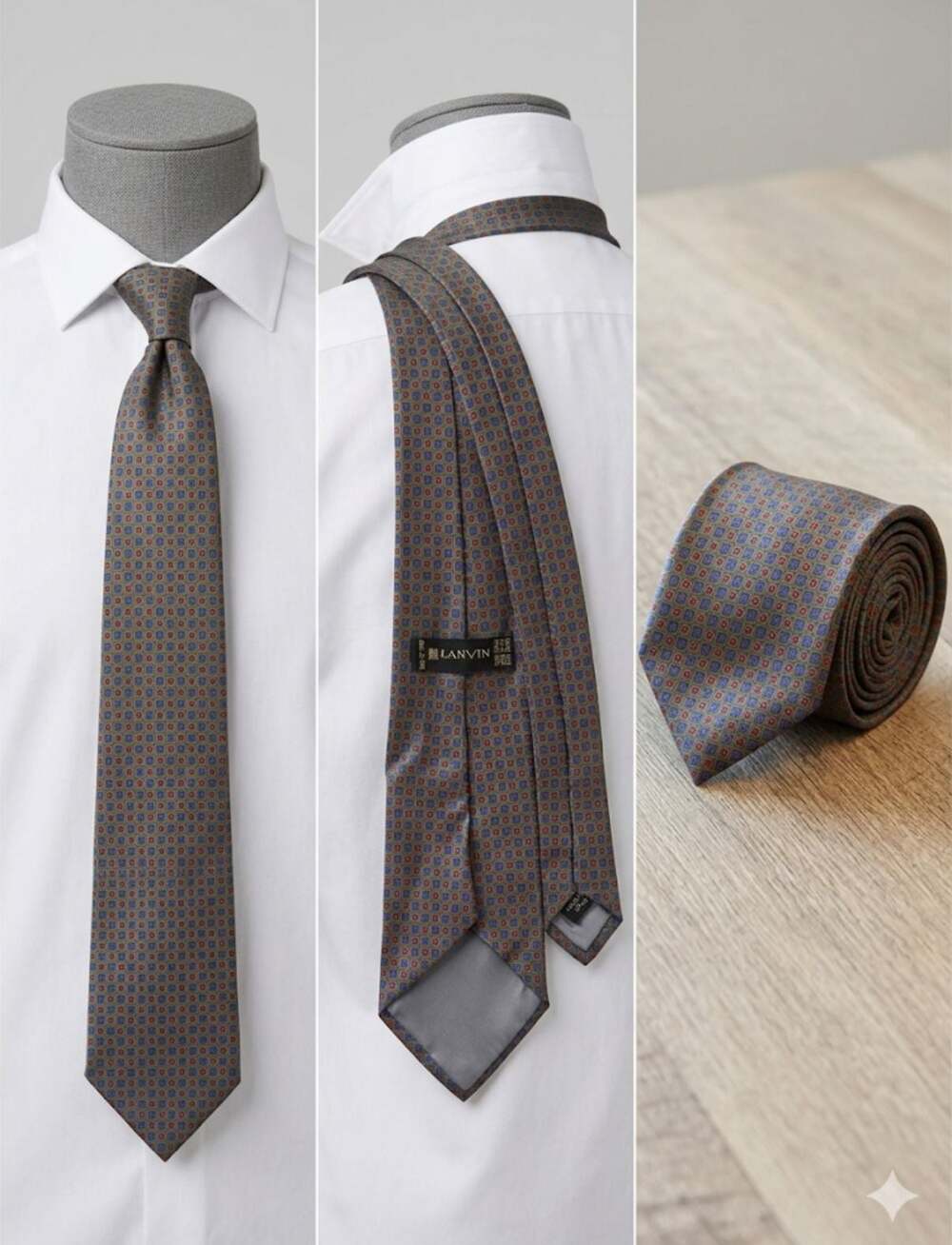 LANVIN Paris Geometric Pattern Silk Tie